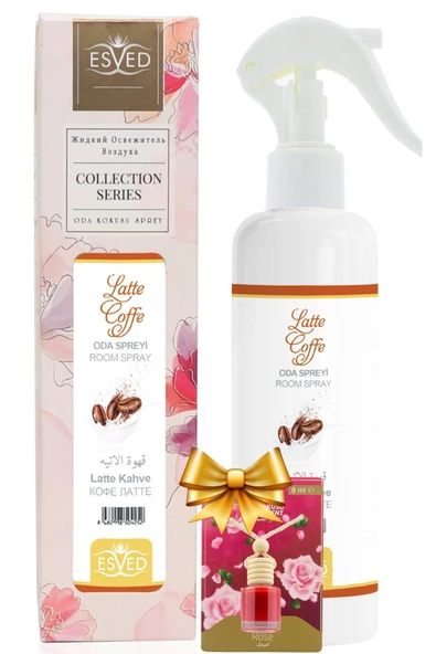 Latte Kahve Kokusu Sprey 400Ml. Gül Kokusu Araba Kokusu 8Ml. Hediyeli