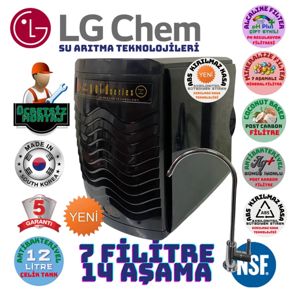 LG Chem GOLD SİYAH MONTAJ DAHİL 12 LİTRE 7 FİLTRE 14 AŞAMA SU ARITMA CİHAZI