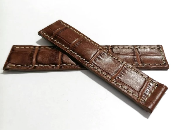 Tag-heuer Uyumlu  22-18 Beyaz  Dikişli Kahverengi  Hakiki dana derisi  ( 12 )