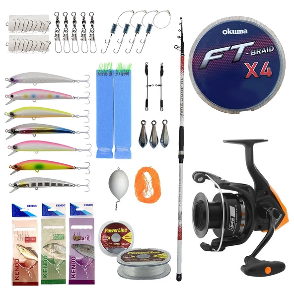 Yek Outdoor Profesyonel Hazır Olta Seti Kendo Atlantic Surf 4.20m 100-250gr Olta Kamışı&Okuma JAW-55 Olta Makinesi