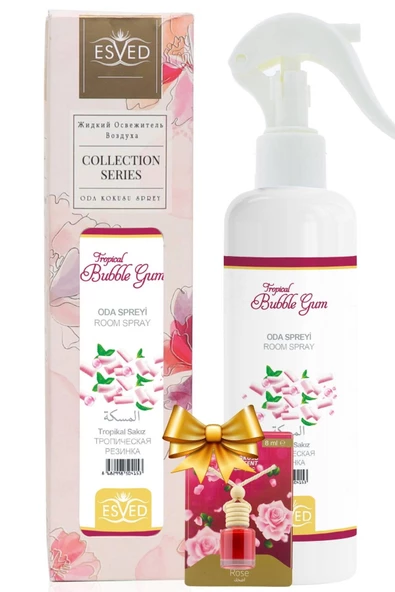 Tropikal Sakız Kokusu Sprey 400Ml. Gül Kokusu Araba Kokusu 8Ml. Hediyeli ürün görseli