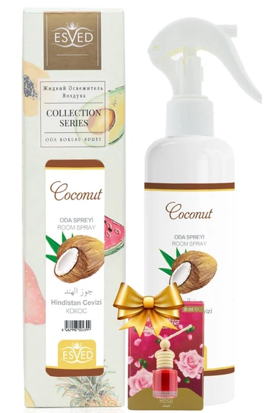 Hindistan Cevizi Kokusu Sprey 400Ml. Gül Kokusu Araba Kokusu 8Ml. Hediyeli