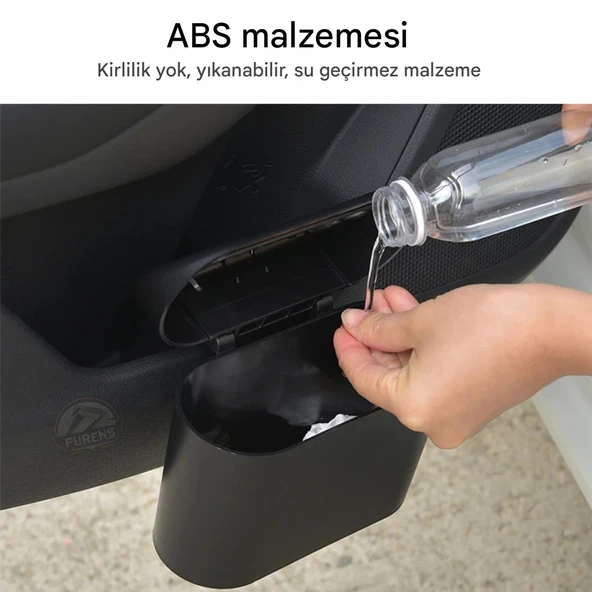 Araba Çöp Kutusu Portatif Araç İçi Taşınabilir Kapaklı Organizer Çöp Kovası İtme Kapaklı Kova(SİYAH) - 8
