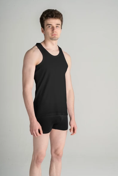 Mercan %100 Pamuklu Sporcu Siyah 6'lı Spor Erkek Atlet - 2