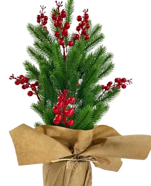 Yılbaşı Ağacı Kokina lı Yapay Çam Ağacı Kraft Saksıda 55cm - 8