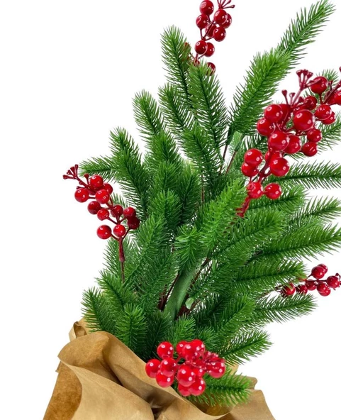 Yılbaşı Ağacı Kokina lı Yapay Çam Ağacı Kraft Saksıda 55cm - 7