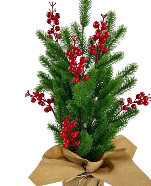 Yılbaşı Ağacı Kokina lı Yapay Çam Ağacı Kraft Saksıda 55cm - 6