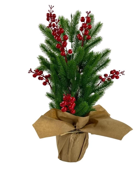 Yılbaşı Ağacı Kokina lı Yapay Çam Ağacı Kraft Saksıda 55cm - 3