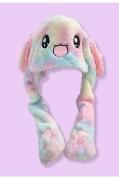 NETAVANTAJ Işıklı Oynar Kulaklı Peluş Kawaii Figürlü Şapka Rainbow