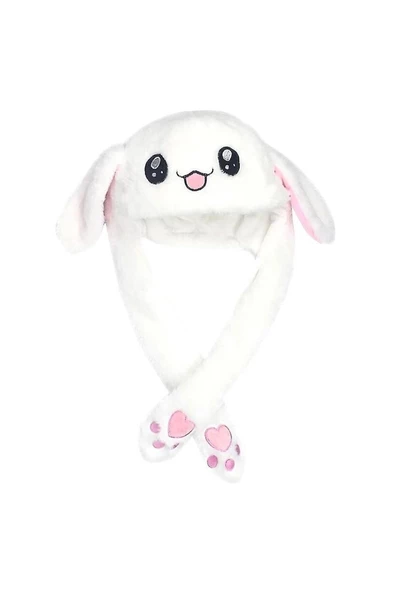 NETAVANTAJ Işıklı Oynar Kulaklı Peluş Kawaii Figürlü Şapka Beyaz