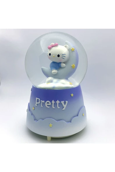 NETAVANTAJ Hello Kitty Pretty Mor Işıklı Müzikli Büyük Boy Kar Küresi