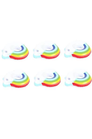 NETAVANTAJ Gökkuşağı Desenli Havuz Deniz Şişme Bardak Tutucu Float 6lı Set