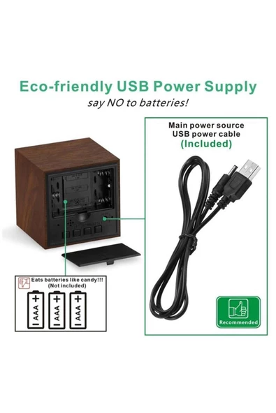 NETAVANTAJ Kahverengi Ahşap Termometreli Dijital Gizli Küp Saat Kırmız? - 3