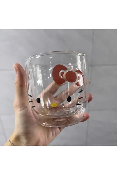 NETAVANTAJ Hello Kitty Çift Cidarlı Cam Kupa Bardak - 3