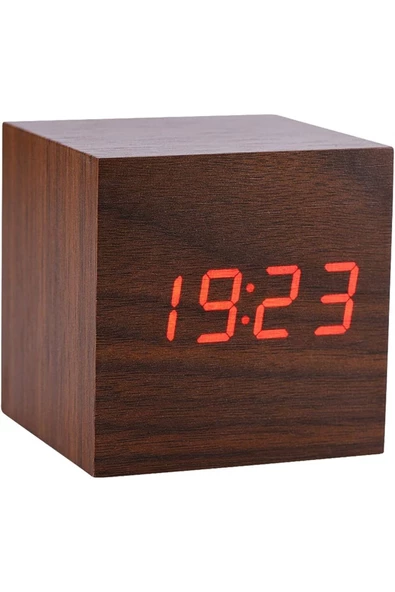 NETAVANTAJ Kahverengi Ahşap Termometreli Dijital Gizli Küp Saat Kırmız?