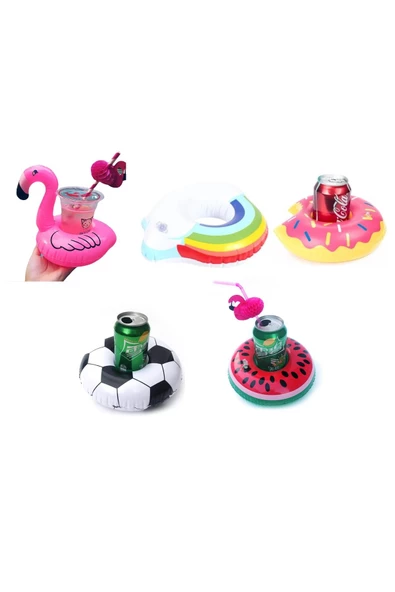 NETAVANTAJ Futbol Karpuz Flamingo Donut Gökkuşağı Desenli Şişme Havuz Bardak Tutucu