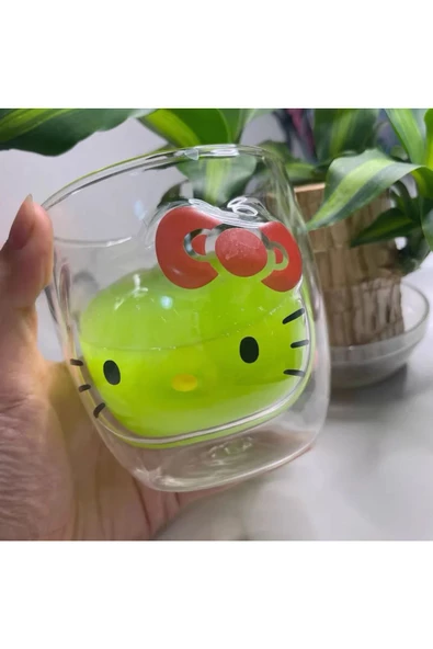 NETAVANTAJ Hello Kitty Çift Cidarlı Cam Kupa Bardak - 2