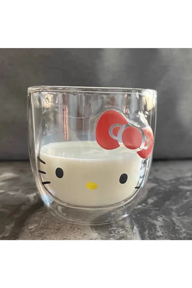 NETAVANTAJ Hello Kitty Çift Cidarlı Cam Kupa Bardak