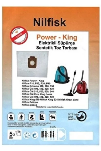 NETAVANTAJ Nilfisk Power King P10 P12 P20 P40 Toz Torbası 20 Adet