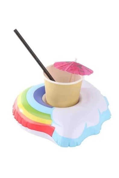 NETAVANTAJ Donut Karpuz Gökkuşağı 3lü Set Şişme Havuz Deniz Bardak Tutucu Float Bar Seti - 2