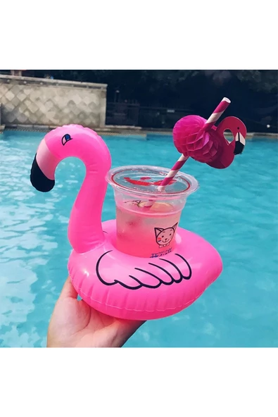 NETAVANTAJ Donut Karpuz Flamingo 3lü Şişme Havuz Deniz Bardak Tutucu Float Bar Set - 2