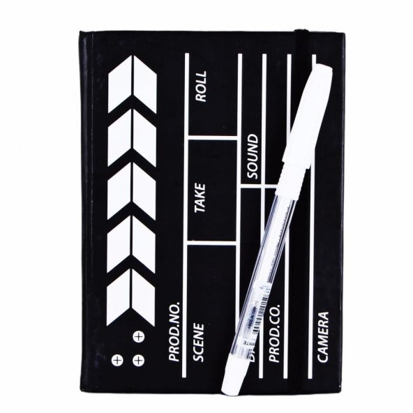 Klaket Lastikli Siyah Defter Beyaz Kalem Hediyeli