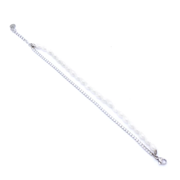 BZ 316L Çelik Zirkon Taşlı İnci Kadın Bileklik BLK-1000 - 5