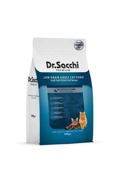 Dr.Sacchi Premium Düşük Tahıllı Somonlu ve Ton Balıklı Yetişkin Kedi Maması 1 Kg