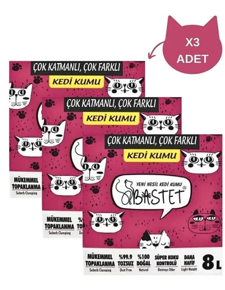 Bastet Ada Petshop Natural Kedi Kumu 8 Litre 3 Adet