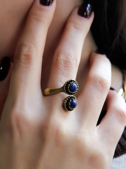 Doğal Taş İkili Lapis Doğal Taşlı Ayarlanabilir Yüzük euy25l ürün görseli