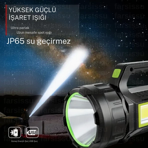 gold kama Ps-t95 10w Uzun Menzilli Solar Panelli Powerbank Usb Çıkış S.o.s Lu Ultra Güçlü Ledli Şarjlı Feneri - 3