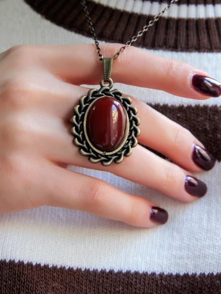 Doğal Taş Akik Doğal Taşlı Desenli Otantik Kadın Kolye 45 Cm Zincirli euk15a - Resim 3