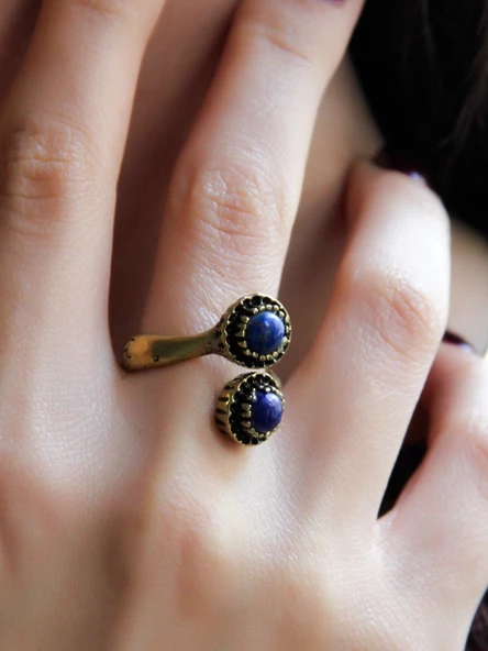 Doğal Taş İkili Lapis Doğal Taşlı Ayarlanabilir Yüzük euy25l - Resim 2