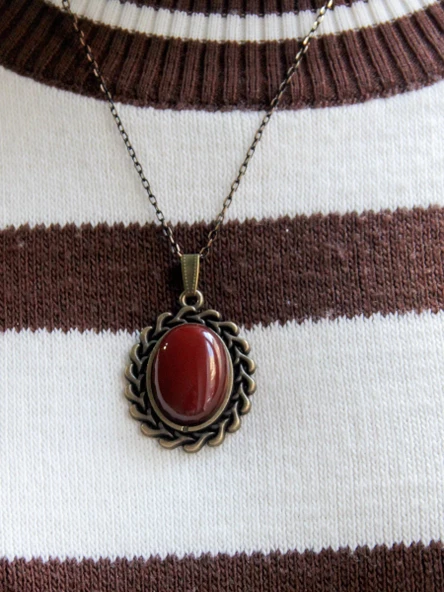 Doğal Taş Akik Doğal Taşlı Desenli Otantik Kadın Kolye 45 Cm Zincirli euk15a - Resim 2