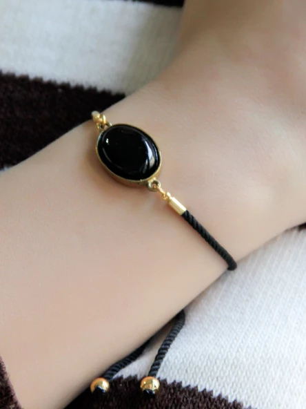 Doğal Taş Oniks Doğal Taşlı Asansörlü Ayarlanabilir Bileklik eub7o - Resim 3