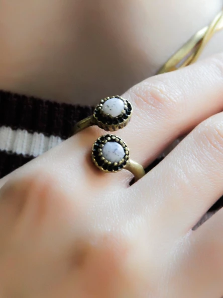 Doğal Taş İkili Dentirit Opal Doğal Taşlı Ayarlanabilir Yüzük euy25do - Resim 3