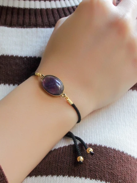Doğal Taş Ametist Doğal Taşlı Asansörlü Ayarlanabilir Bileklik eub7amt ürün görseli