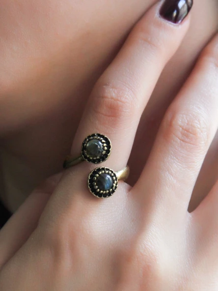 Doğal Taş İkili Labradorit Doğal Taşlı Ayarlanabilir Yüzük euy25lbt - Resim 3