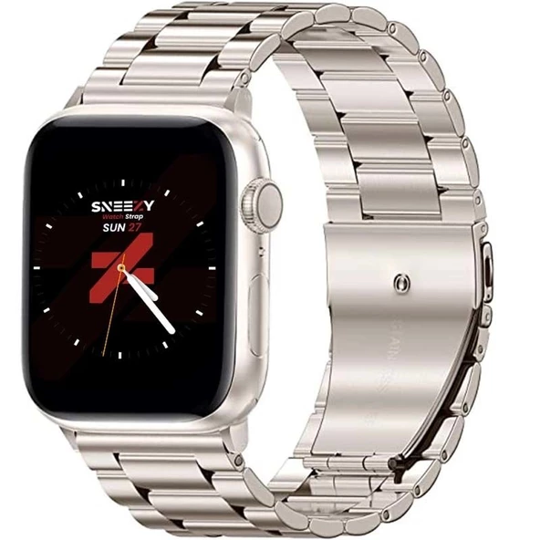 Apple Watch 38mm 40mm 41mm Watch Seri 3 4 5 6 7 Se Uyumlu Ironweft Döküm Çelik Metal Kordon  Starlight