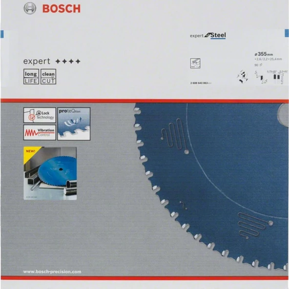 Bosch Expert For Steel 355 x 25.40mm 90 Diş Daire Testere Bıçağı 2608643063 - 2