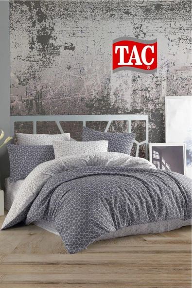 Taç Kristal Çift Kişilik Terry Cotton Puzzle Gri Nevresim Takımı
