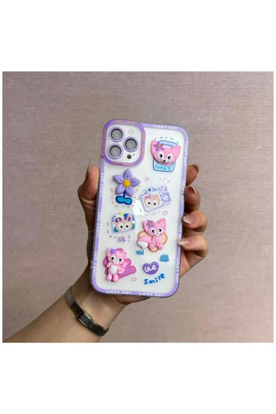 Apple iPhone 11 Pro Uyumlu Kılıf Zebana Bear and Rabbit Silikon Kılıf Lila