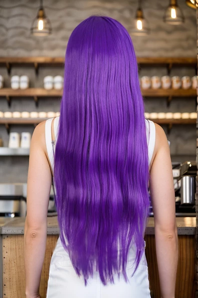 Parti / Animasyon / Tiyatro Uzun Kahküllü Fiber Sentetik Peruk - Mor - Resim 3