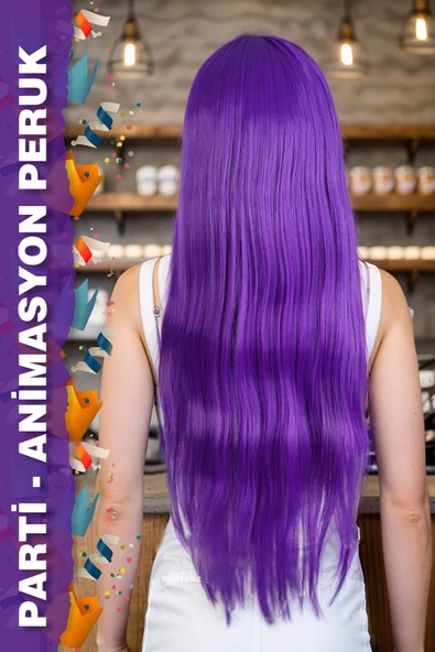 Parti / Animasyon / Tiyatro Uzun Kahküllü Fiber Sentetik Peruk - Mor ürün görseli
