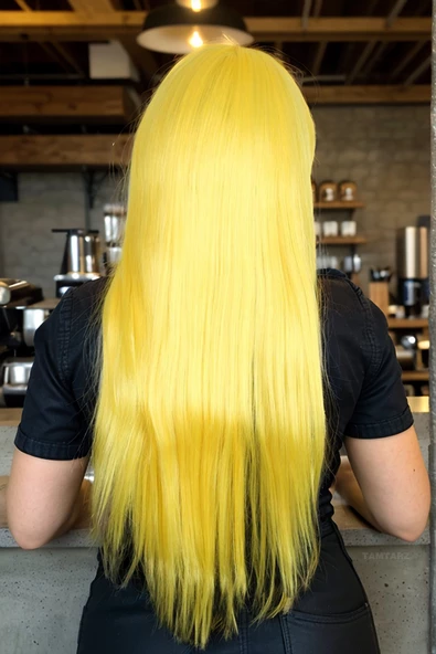 Parti / Animasyon / Tiyatro Uzun Kahküllü Fiber Sentetik Peruk - Sarı - Resim 4