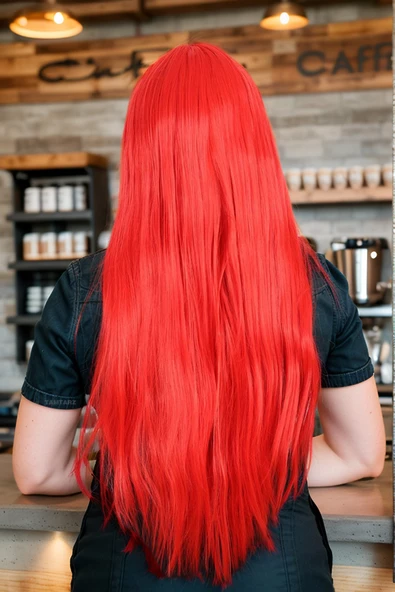 Parti / Animasyon / Tiyatro Uzun Kahküllü Fiber Sentetik Peruk - Kırmızı - Resim 4