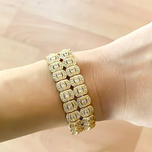 BZ Altın Kaplama Çift Sıralı Baget Kadın Bileklik BLK-798 - 2