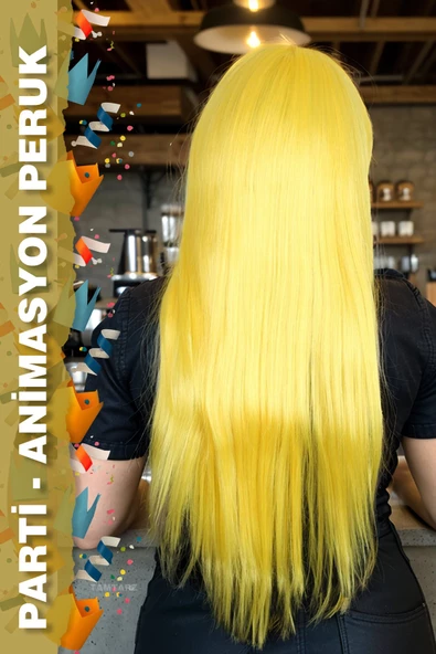 Parti / Animasyon / Tiyatro Uzun Kahküllü Fiber Sentetik Peruk - Sarı - Resim 2