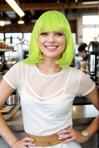 Parti / Animasyon / Tiyatro Küt Kahküllü Fiber Sentetik Peruk - Neon Sarı ürün görseli