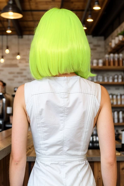 Parti / Animasyon / Tiyatro Küt Kahküllü Fiber Sentetik Peruk - Neon Sarı - Resim 4